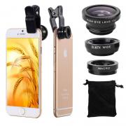 Clip 180 Degree Fish Eye Lens + Wide Angle + Micro Lens Kit for iPhone Samsung cell phone Black