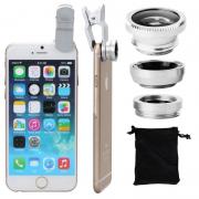 Clip 180 Degree Fish Eye Lens + Wide Angle + Micro Lens Kit for iPhone Samsung cell phone White
